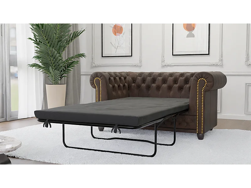 Selena 2-Sitzer Chesterfield Sofa mit Schlaffunktion Vintage Optik Microfaser