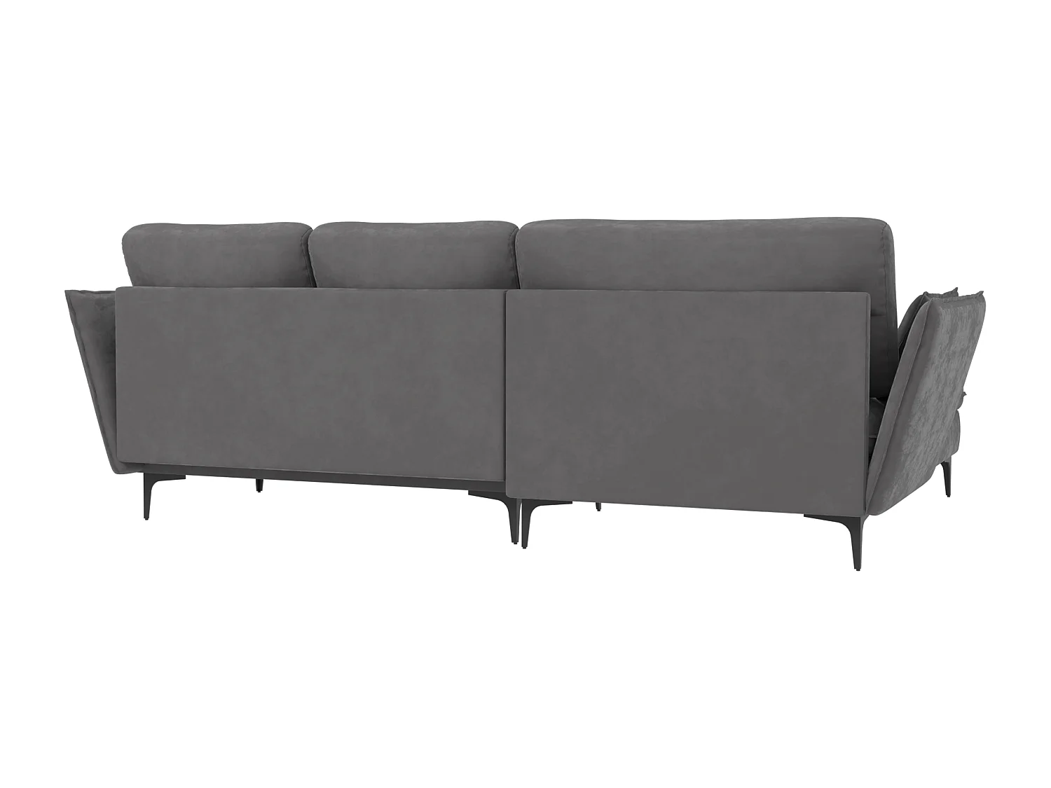 Christa Ecksofa mit Bettfunktion und Bettkasten aus Samt-Stoff mit hohen schwarzen Metallfüßen