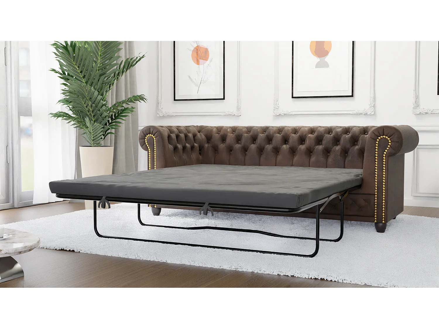 Selena 3-Sitzer Chesterfield Sofa mit Schlaffunktion Vintage Optik Microfaser