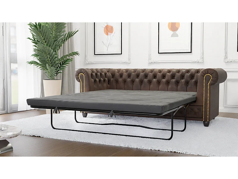 Selena 3-Sitzer Chesterfield Sofa mit Schlaffunktion Vintage Optik Microfaser