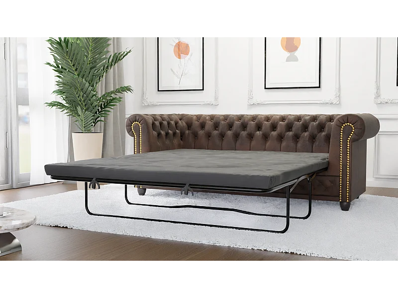 Selena 3-Sitzer Chesterfield Sofa mit Schlaffunktion Vintage Optik Microfaser