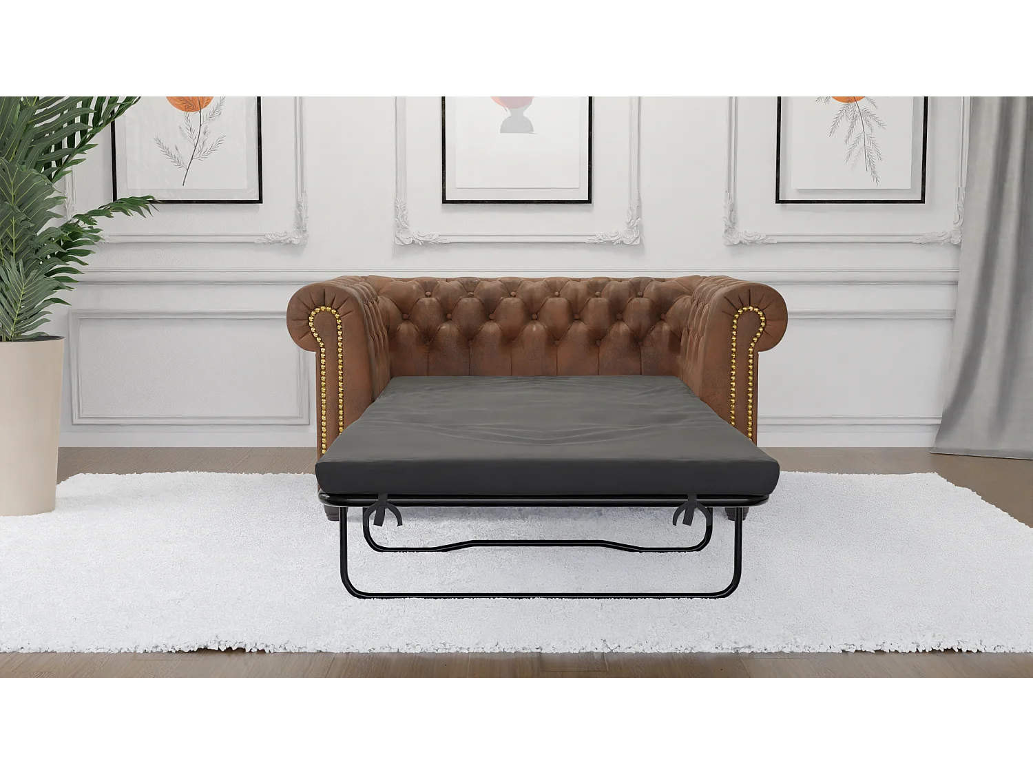 Selena 2-Sitzer Chesterfield Sofa mit Schlaffunktion Vintage Optik Microfaser