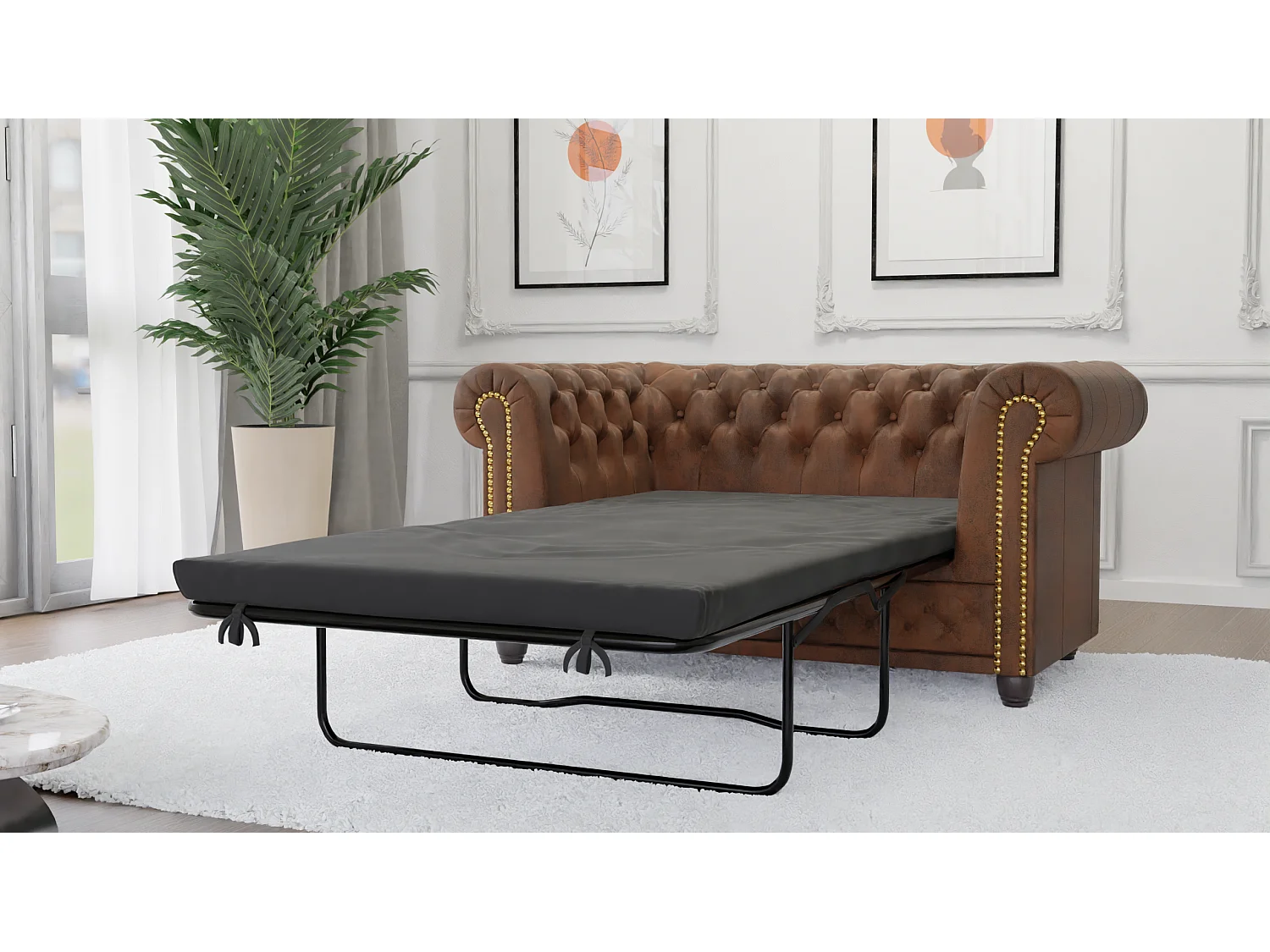 Selena 2-Sitzer Chesterfield Sofa mit Schlaffunktion Vintage Optik Microfaser