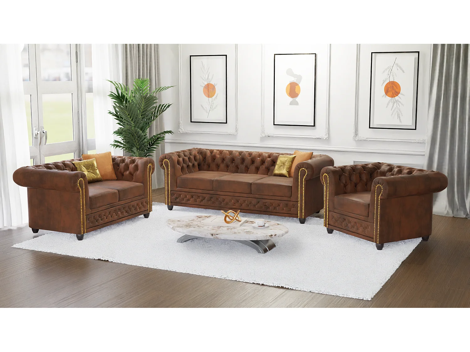 Selena 2-Sitzer Chesterfield Sofa mit Schlaffunktion Vintage Optik Microfaser