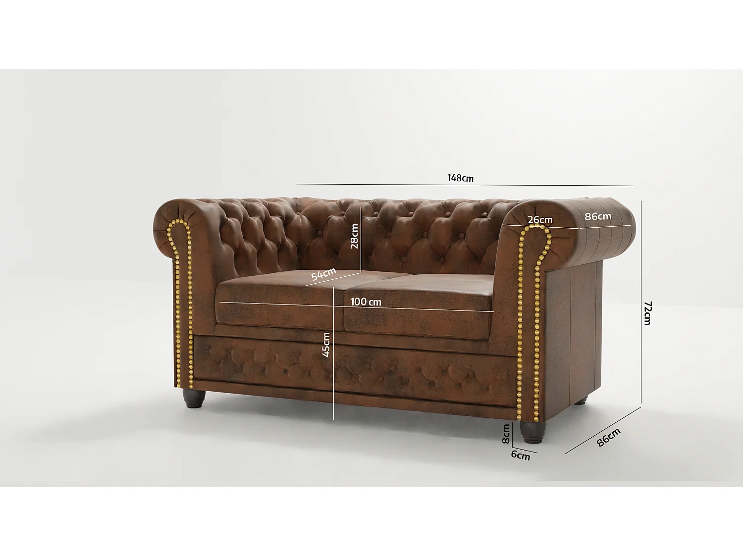 Selena 2-Sitzer Chesterfield Sofa mit Schlaffunktion Vintage Optik Microfaser