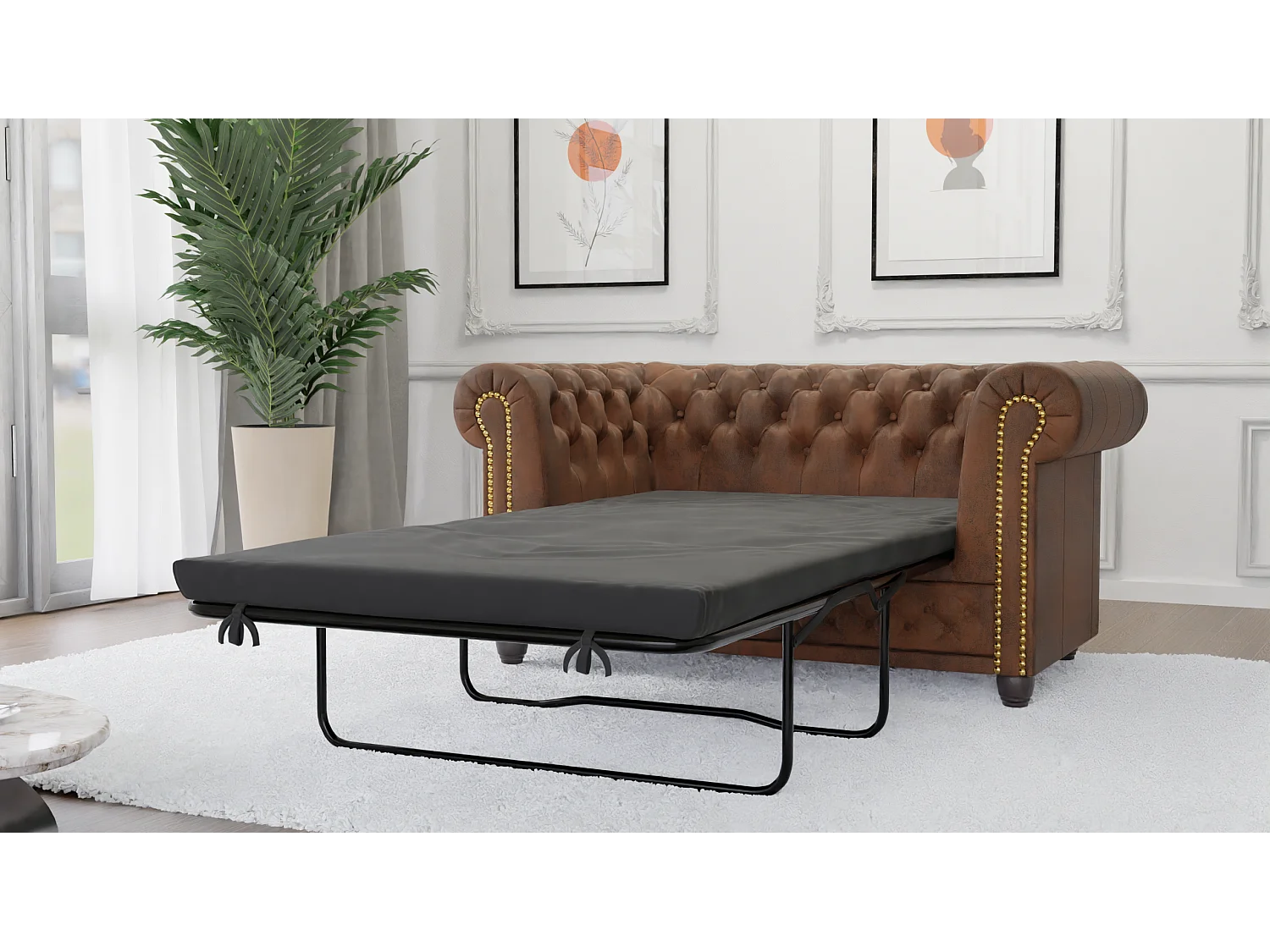 Selena 2-Sitzer Chesterfield Sofa mit Schlaffunktion Vintage Optik Microfaser