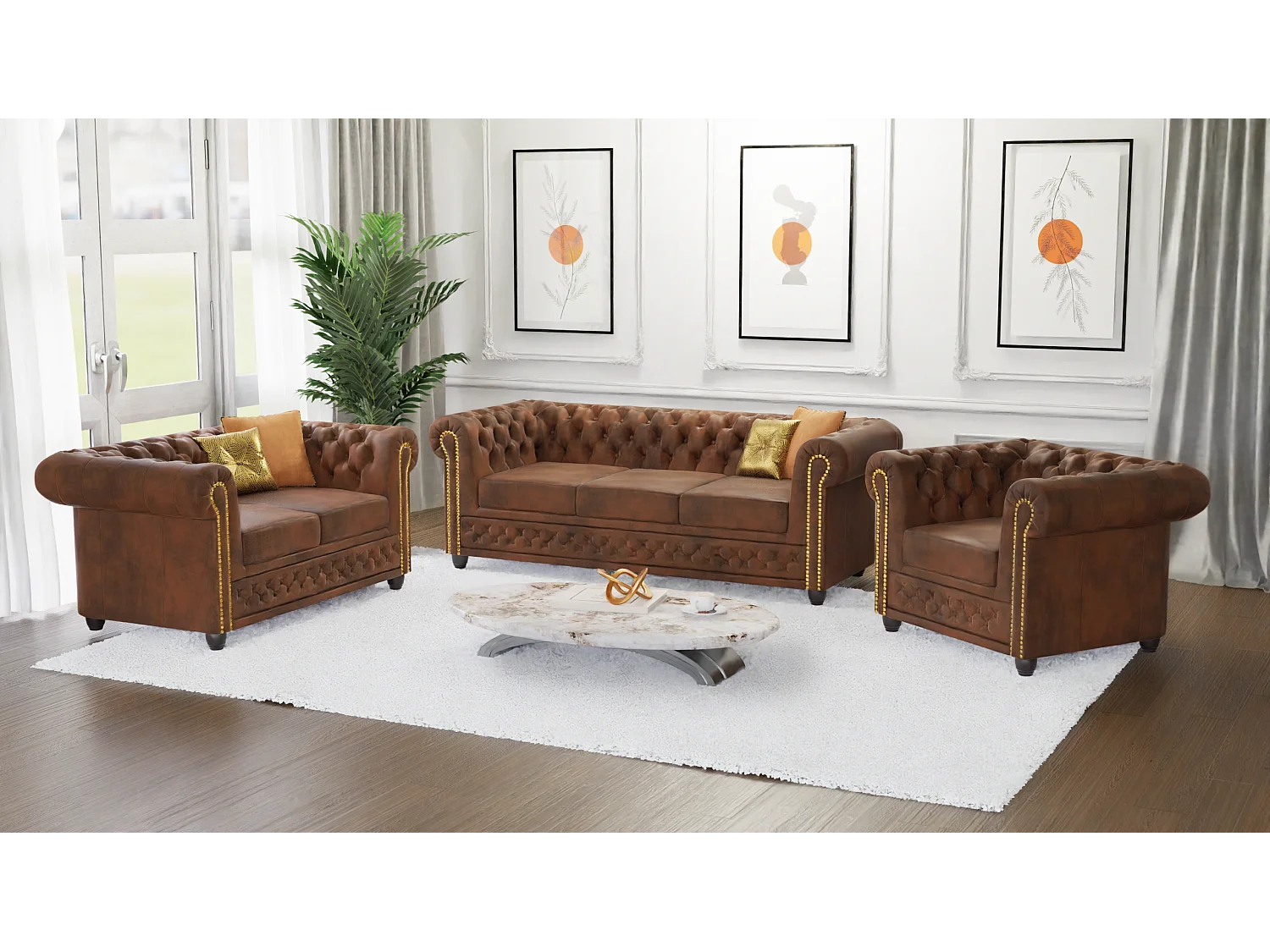 Selena 2-Sitzer Chesterfield Sofa mit Schlaffunktion Vintage Optik Microfaser