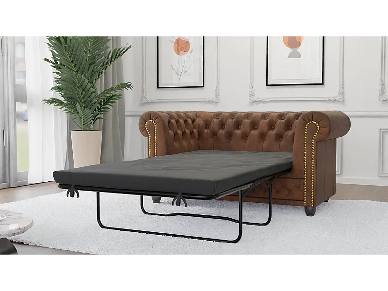 Selena 2-Sitzer Chesterfield Sofa mit Schlaffunktion Vintage Optik Microfaser