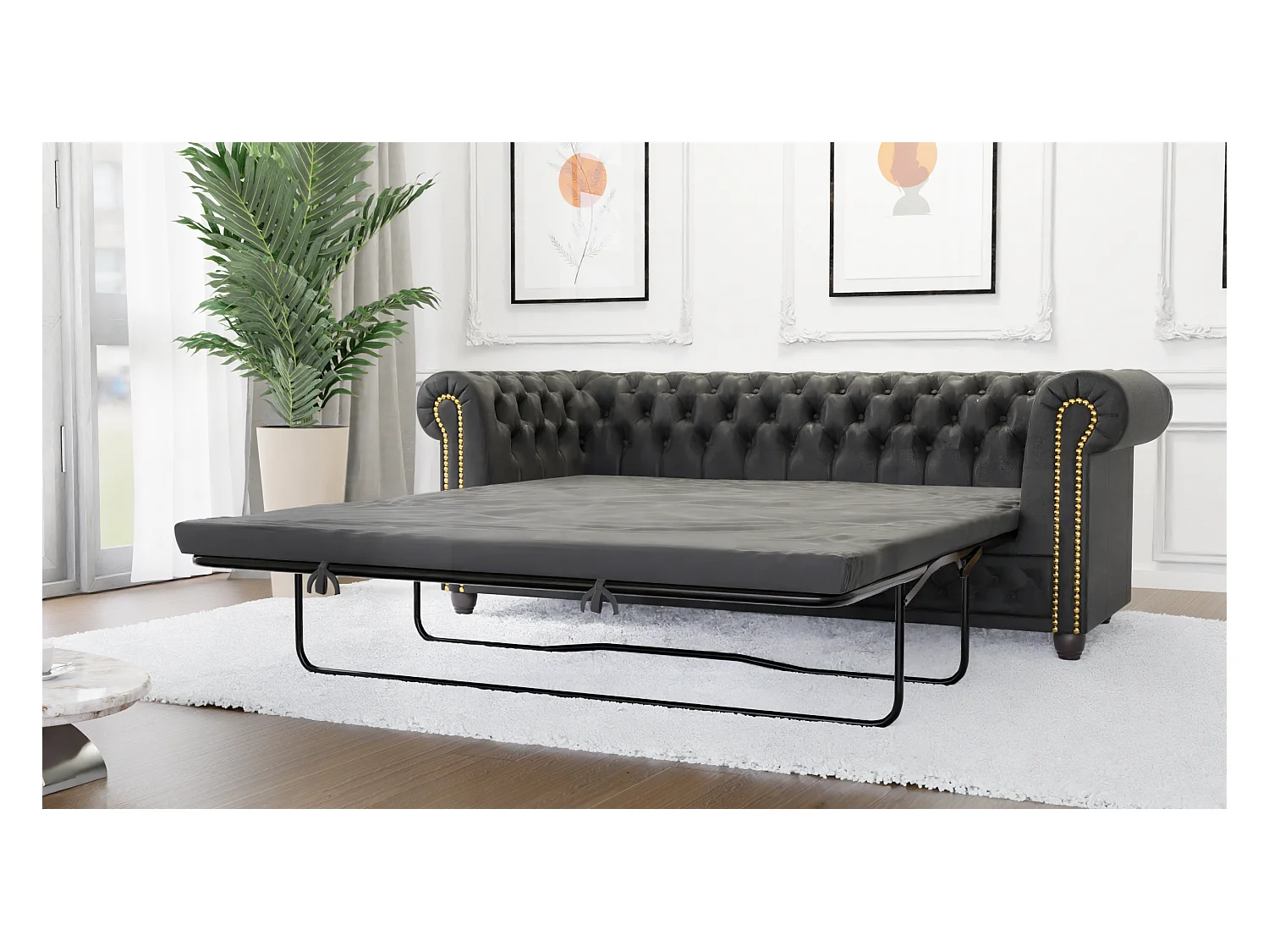 Selena 3-Sitzer Chesterfield Sofa mit Schlaffunktion Vintage Optik Microfaser