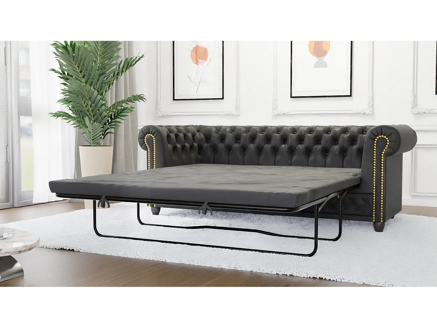 Selena 3-Sitzer Chesterfield Sofa mit Schlaffunktion Vintage Optik Microfaser