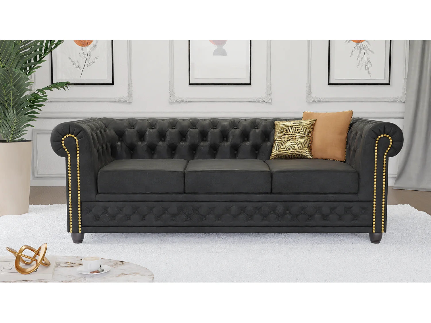 Selena 3-Sitzer Chesterfield Sofa mit Schlaffunktion Vintage Optik Microfaser