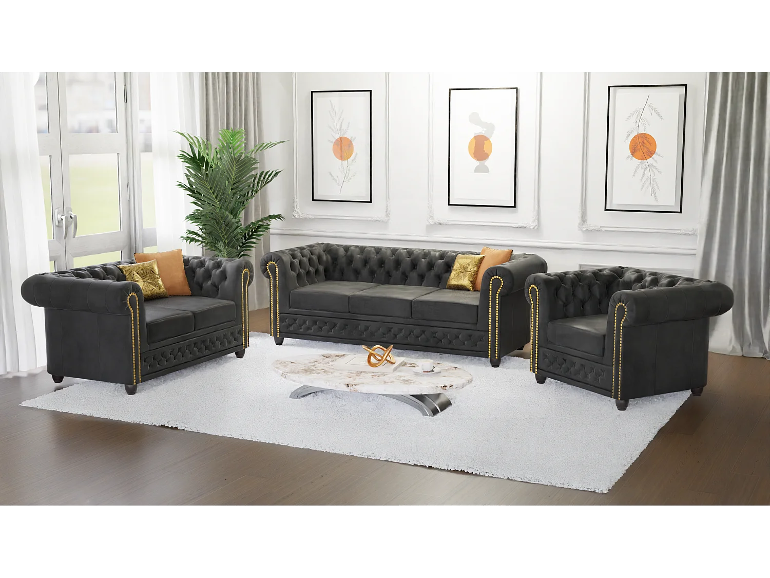 Selena 3-Sitzer Chesterfield Sofa mit Schlaffunktion Vintage Optik Microfaser