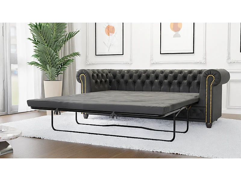 Selena 3-Sitzer Chesterfield Sofa mit Schlaffunktion Vintage Optik Microfaser