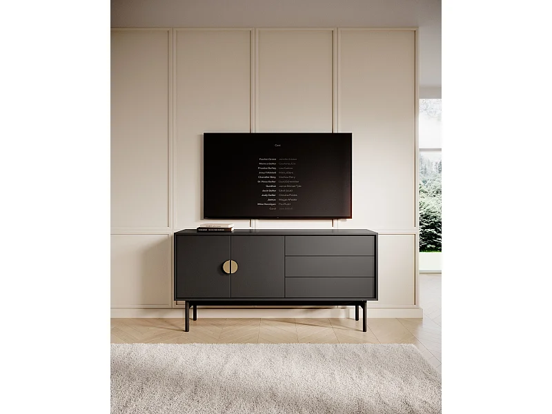 TV-meubel met twee deuren - 154 cm - met drie lades - zwart - STOON