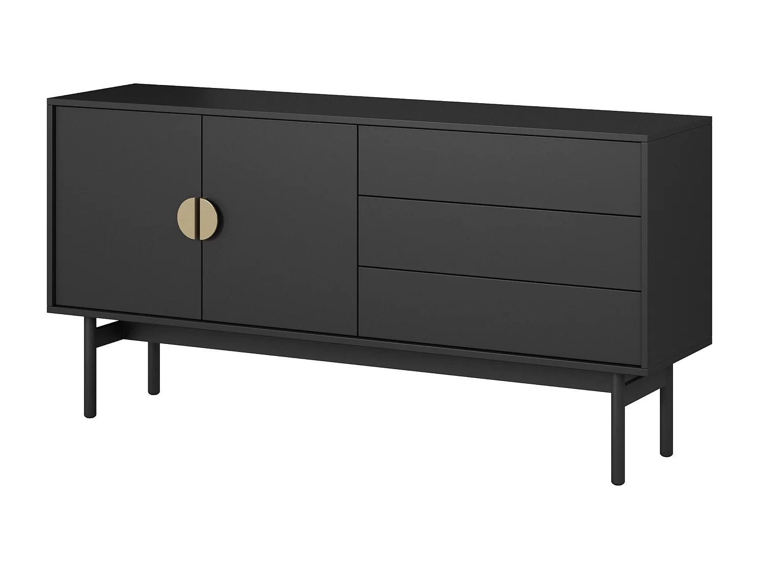 TV-meubel met twee deuren - 154 cm - met drie lades - zwart - STOON