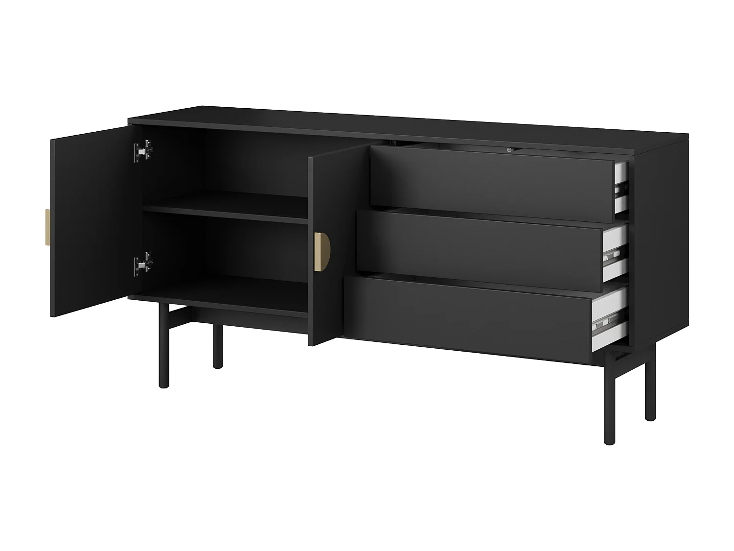 TV-meubel met twee deuren - 154 cm - met drie lades - zwart - STOON