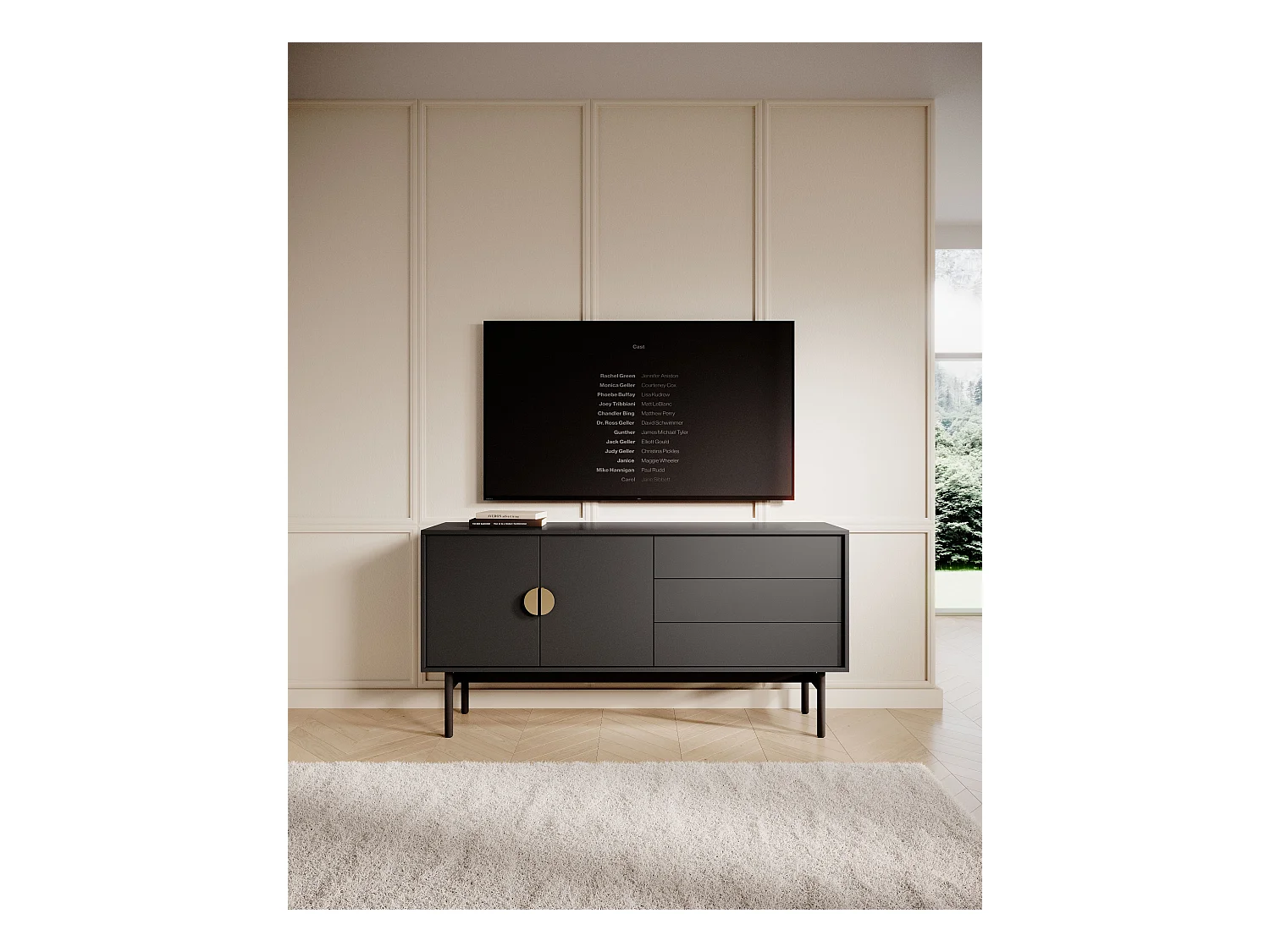 Meuble TV à deux portes - 154 cm - avec trois tiroirs - noir - STOON
