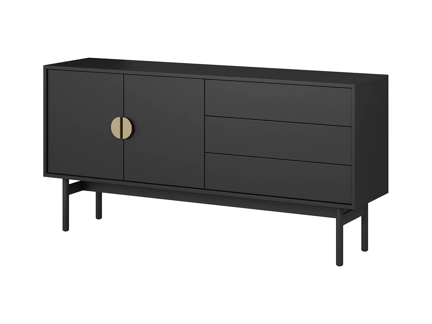 Meuble TV à deux portes - 154 cm - avec trois tiroirs - noir - STOON