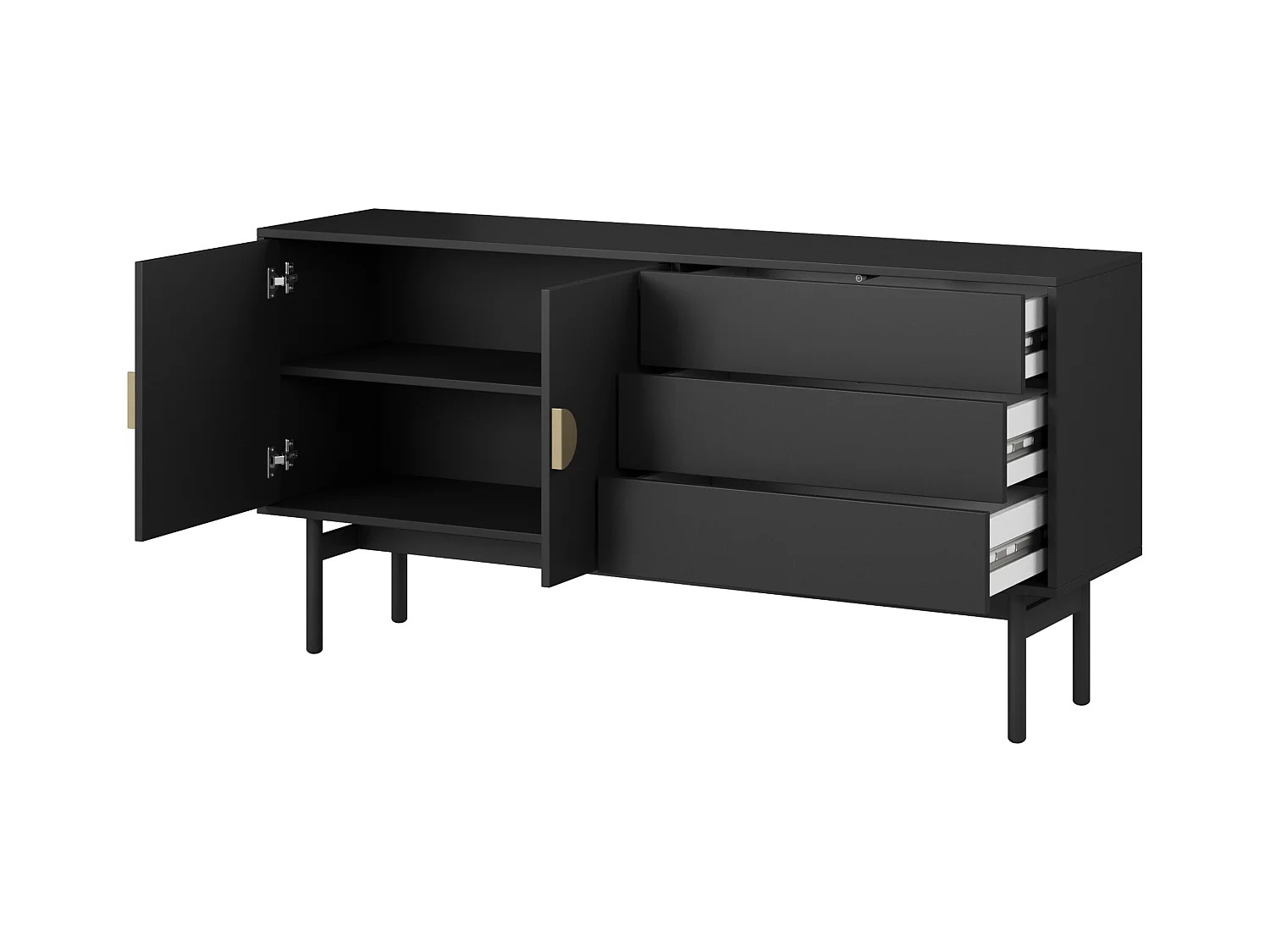 Meuble TV à deux portes - 154 cm - avec trois tiroirs - noir - STOON