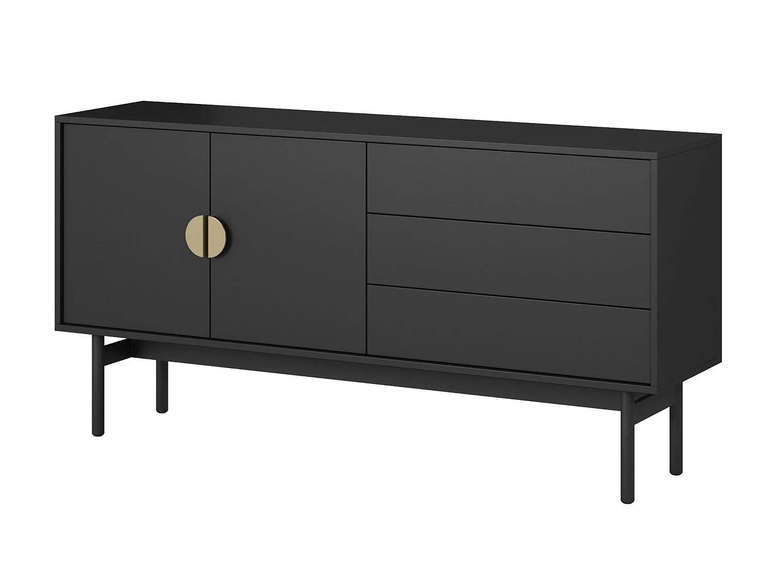 Meuble TV à deux portes - 154 cm - avec trois tiroirs - noir - STOON