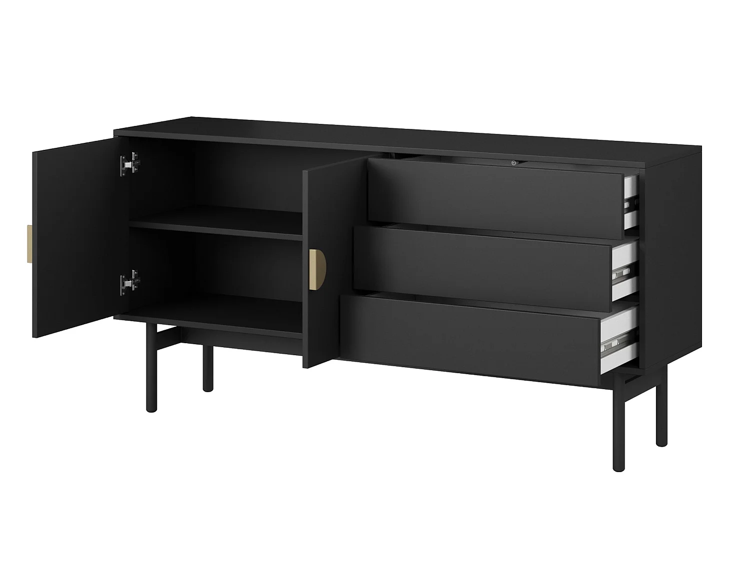 Meuble TV à deux portes - 154 cm - avec trois tiroirs - noir - STOON