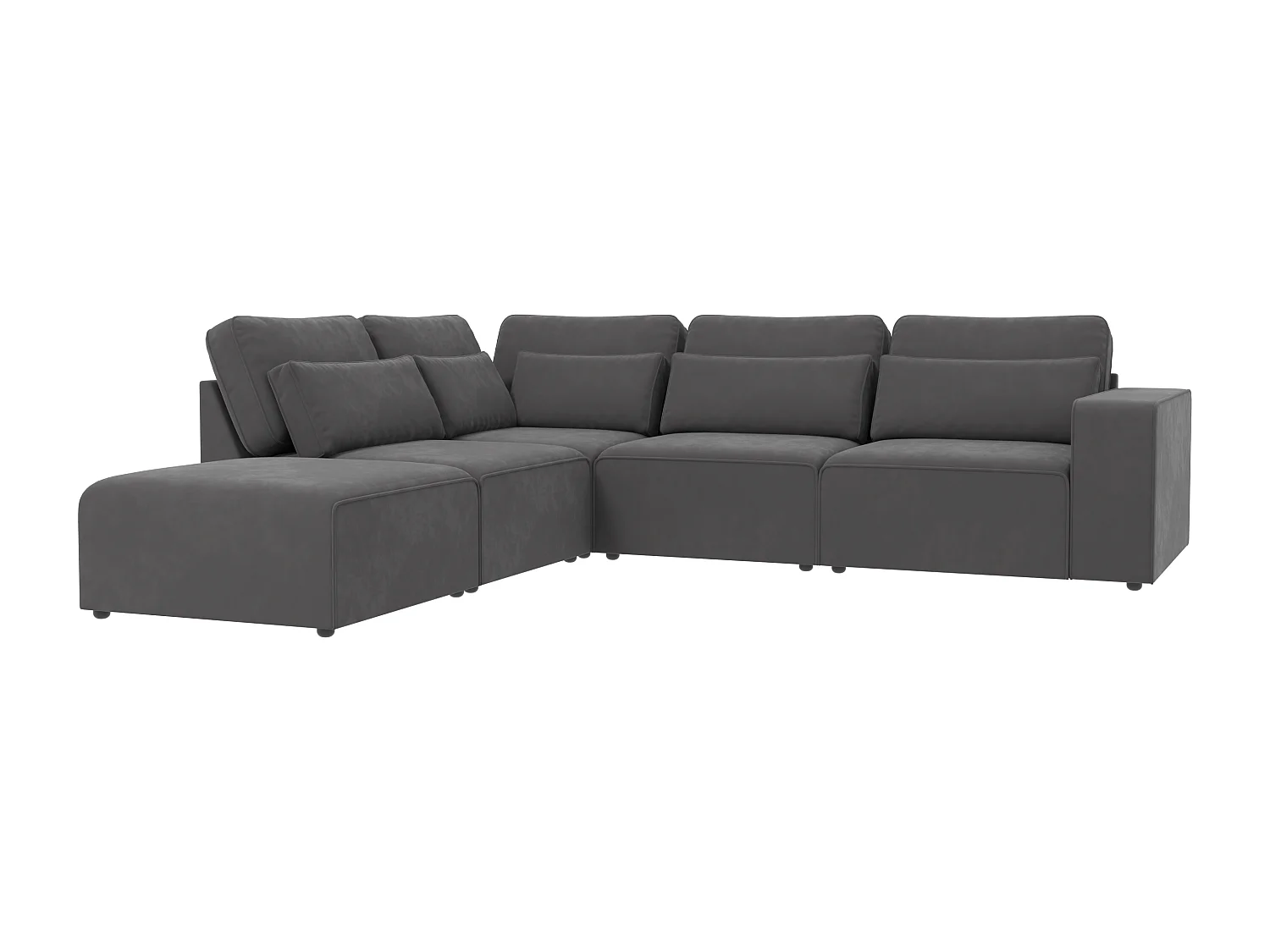 Canapé d’angle modulaire en velours avec coussins de dossier et lombaires Dagmar