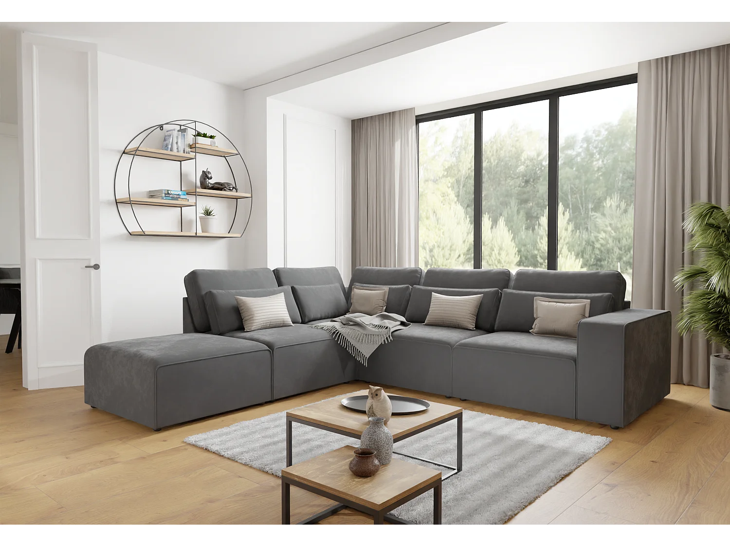 Dagmar Modulare Ecksofa in Samt-Stoff mit Rücken und Lendenkissen