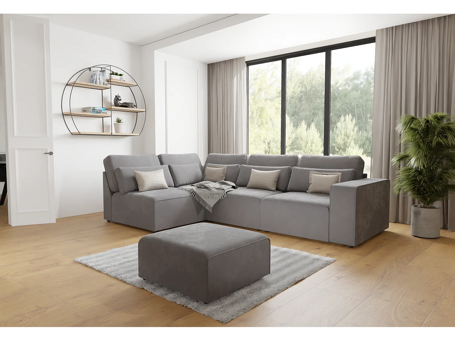 Dagmar Modulare Ecksofa in Samt-Stoff mit Rücken und Lendenkissen