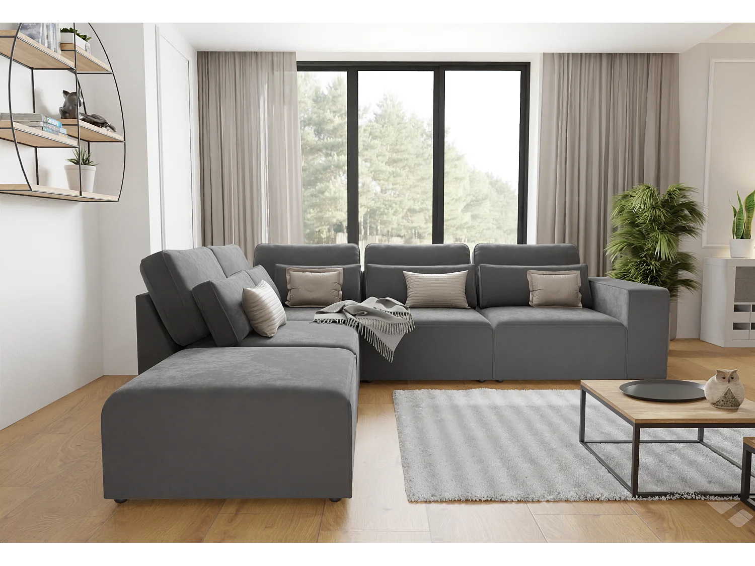 Dagmar Modulare Ecksofa in Samt-Stoff mit Rücken und Lendenkissen