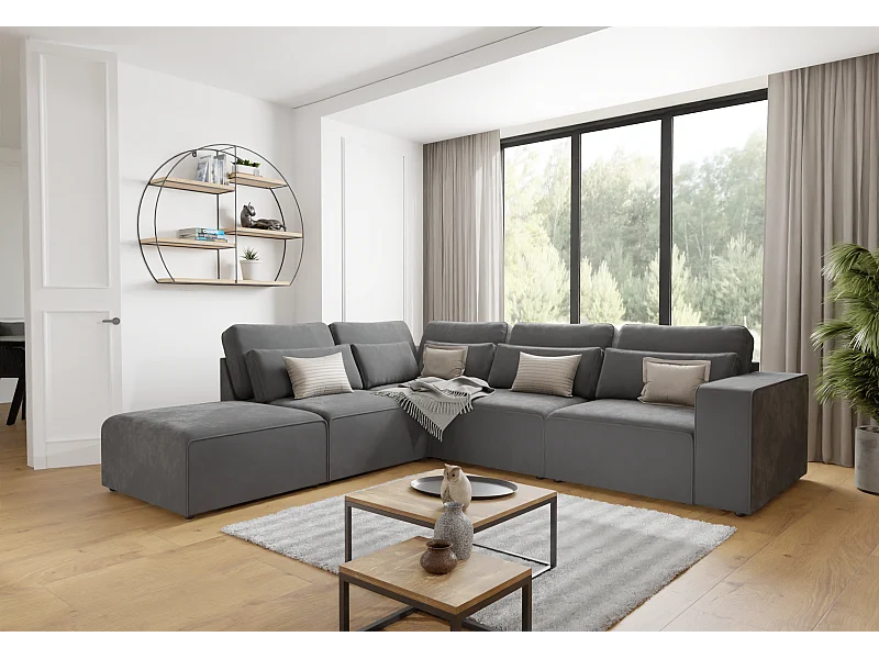 Dagmar Modulare Ecksofa in Samt-Stoff mit Rücken und Lendenkissen