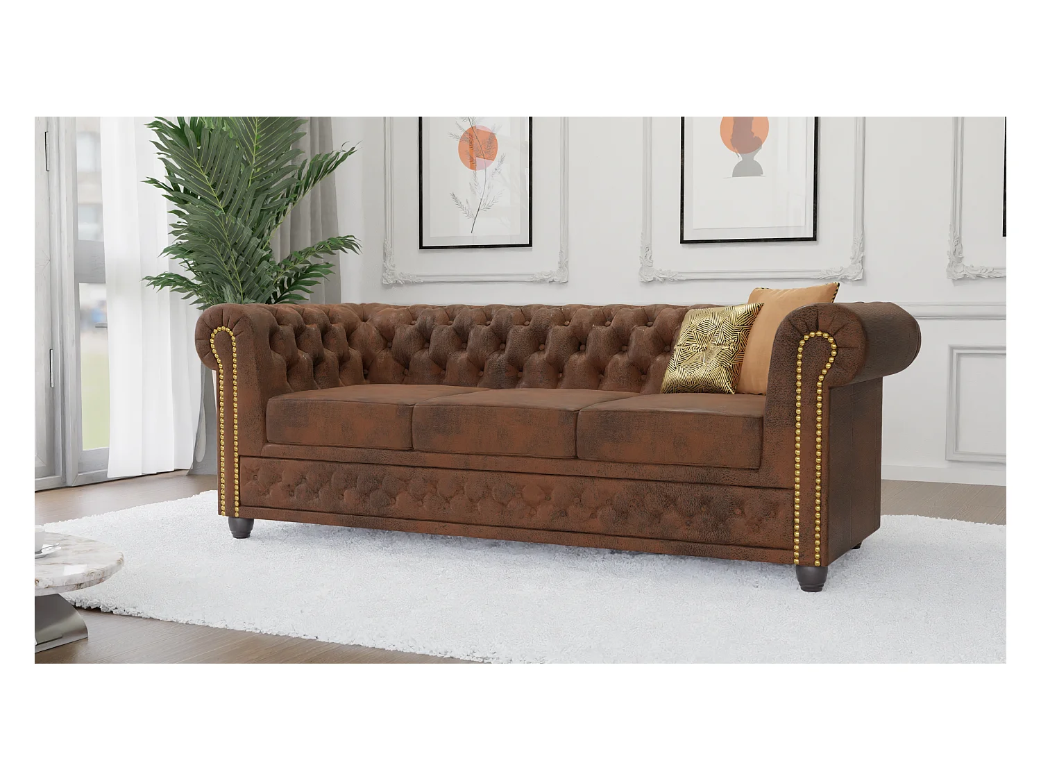Selena 3-Sitzer Chesterfield Sofa Vintage Optik Microfaser