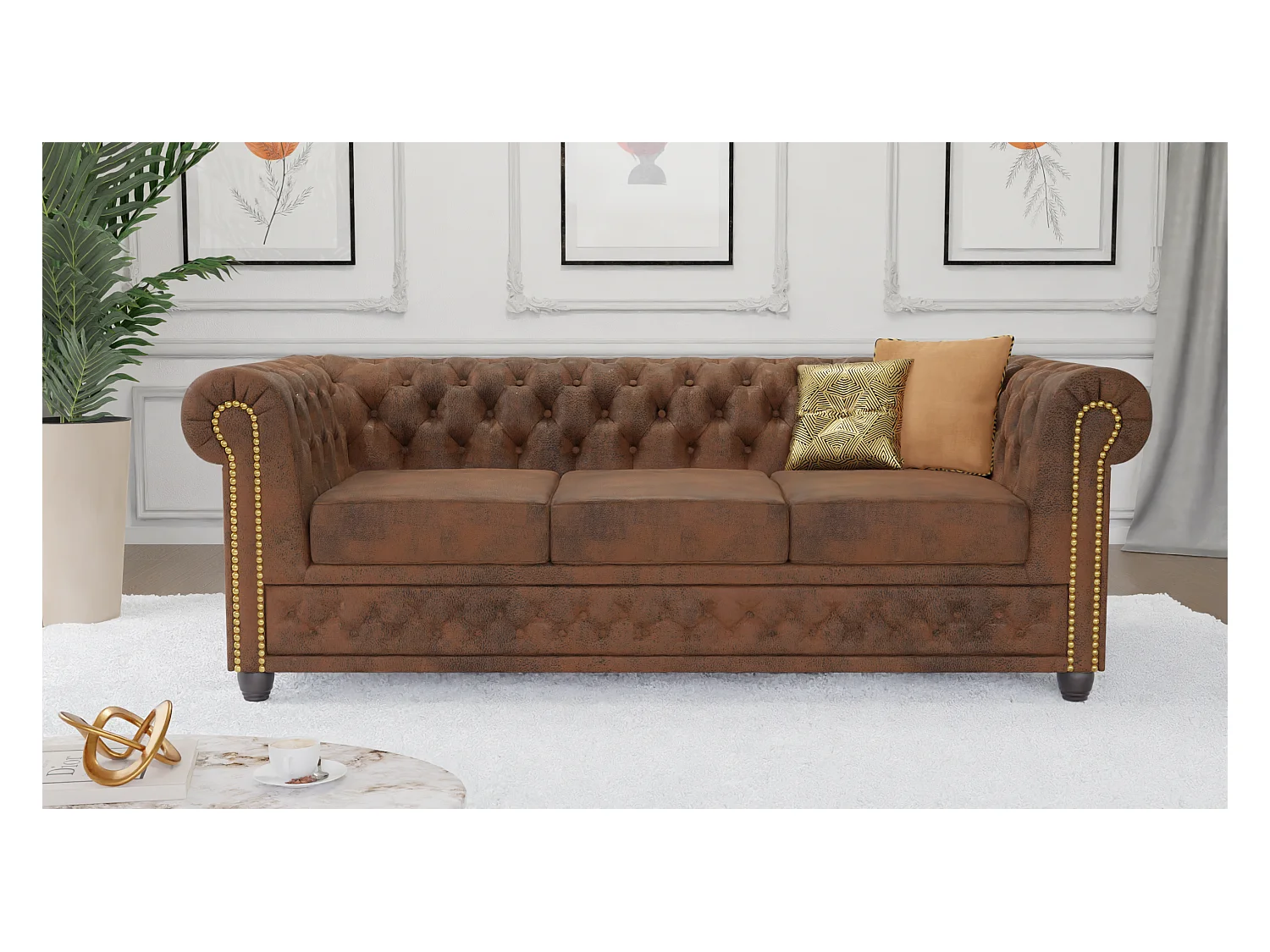 Selena 3-Sitzer Chesterfield Sofa Vintage Optik Microfaser