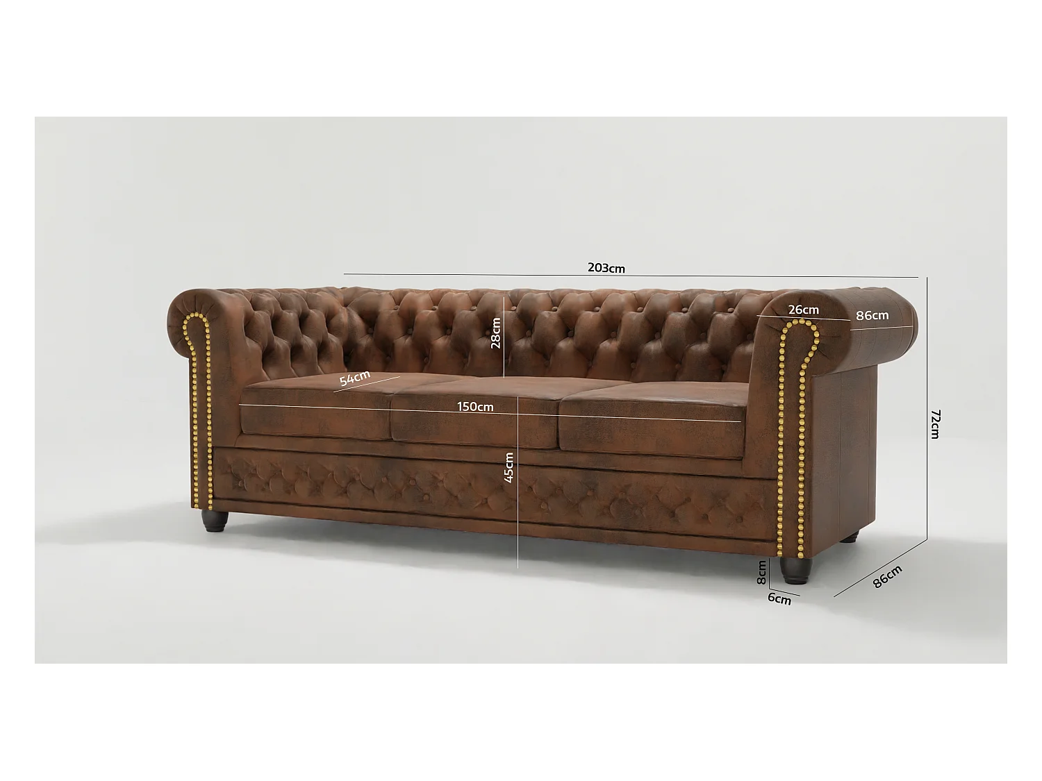 Selena 3-Sitzer Chesterfield Sofa Vintage Optik Microfaser