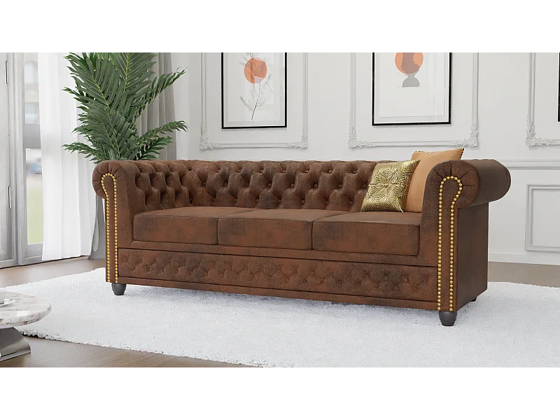 Selena 3-Sitzer Chesterfield Sofa Vintage Optik Microfaser