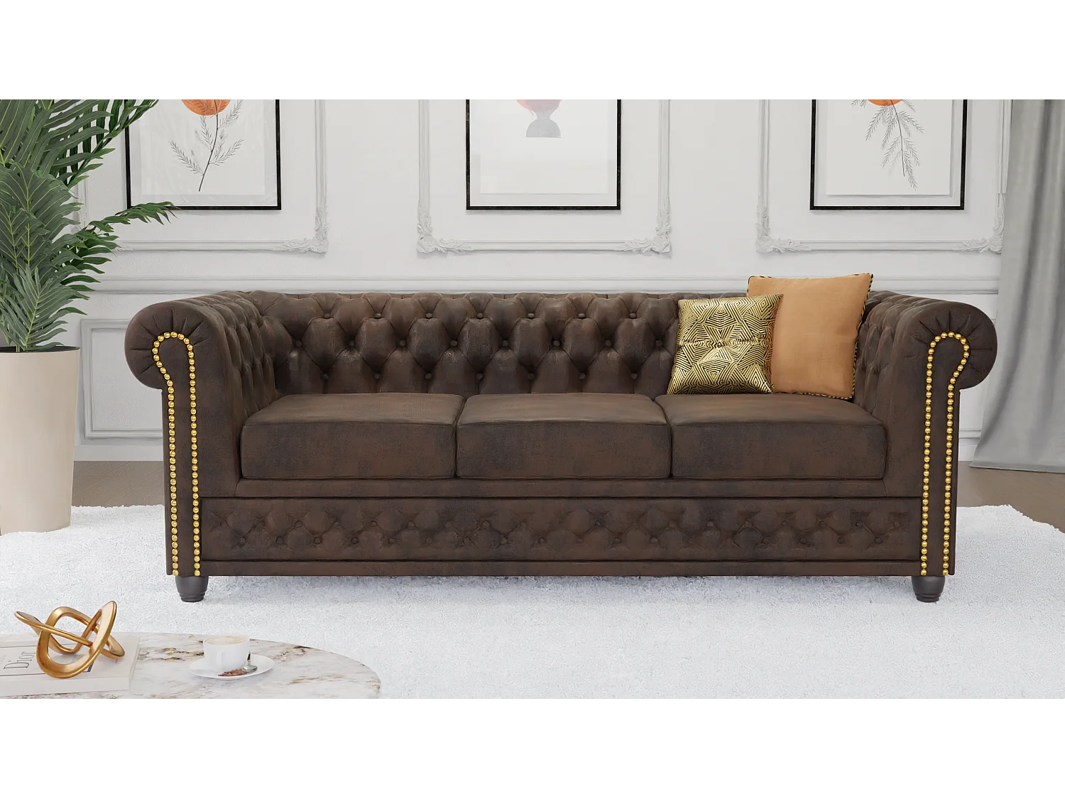 Selena 3-Sitzer Chesterfield Sofa Vintage Optik Microfaser