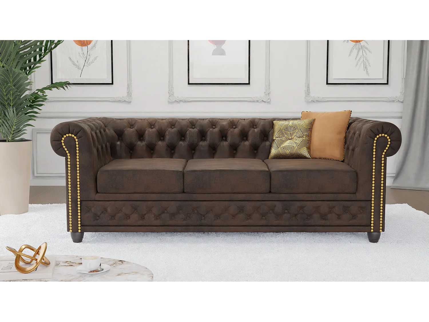 Selena 3-Sitzer Chesterfield Sofa Vintage Optik Microfaser