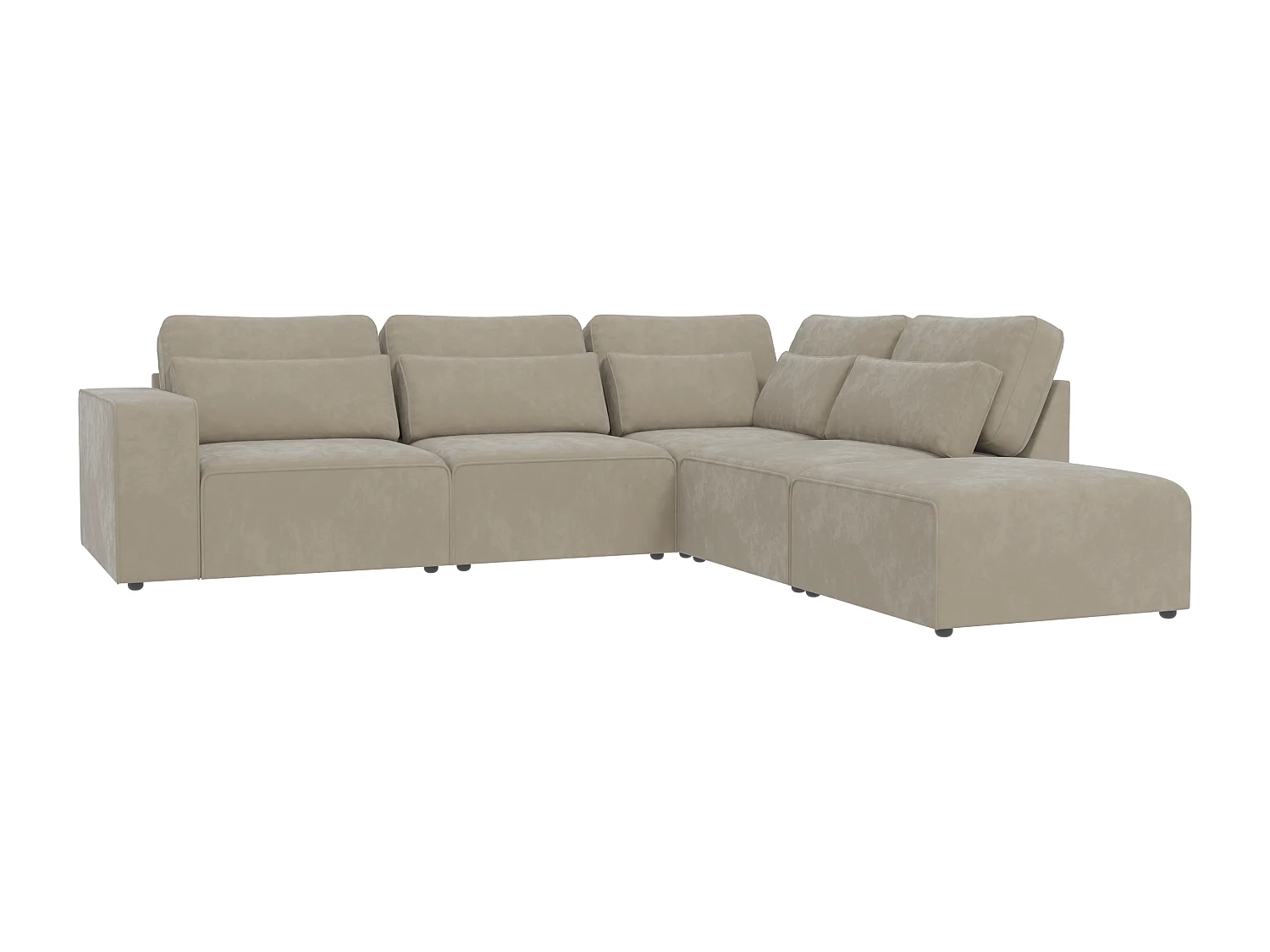 Canapé d’angle modulaire en velours avec coussins de dossier et lombaires Dagmar