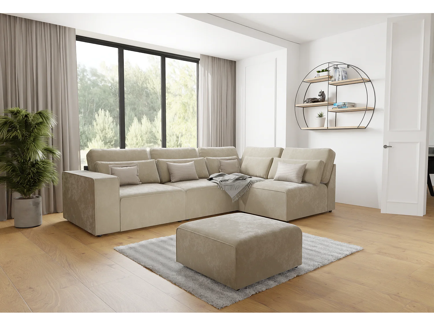 Dagmar Modulare Ecksofa in Samt-Stoff mit Rücken und Lendenkissen