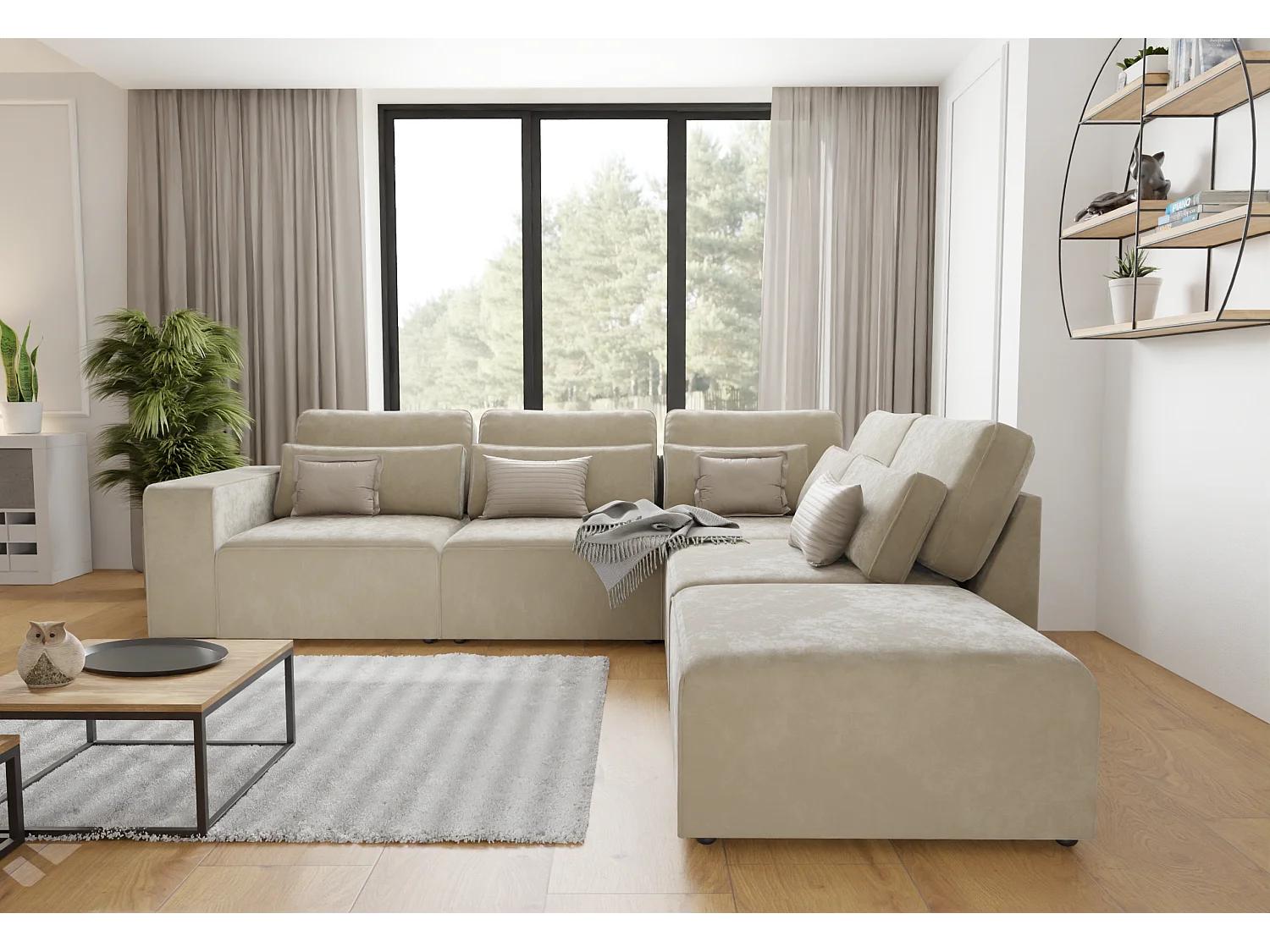 Dagmar Modulare Ecksofa in Samt-Stoff mit Rücken und Lendenkissen