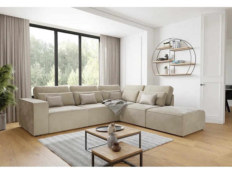 Dagmar Modulare Ecksofa in Samt-Stoff mit Rücken und Lendenkissen