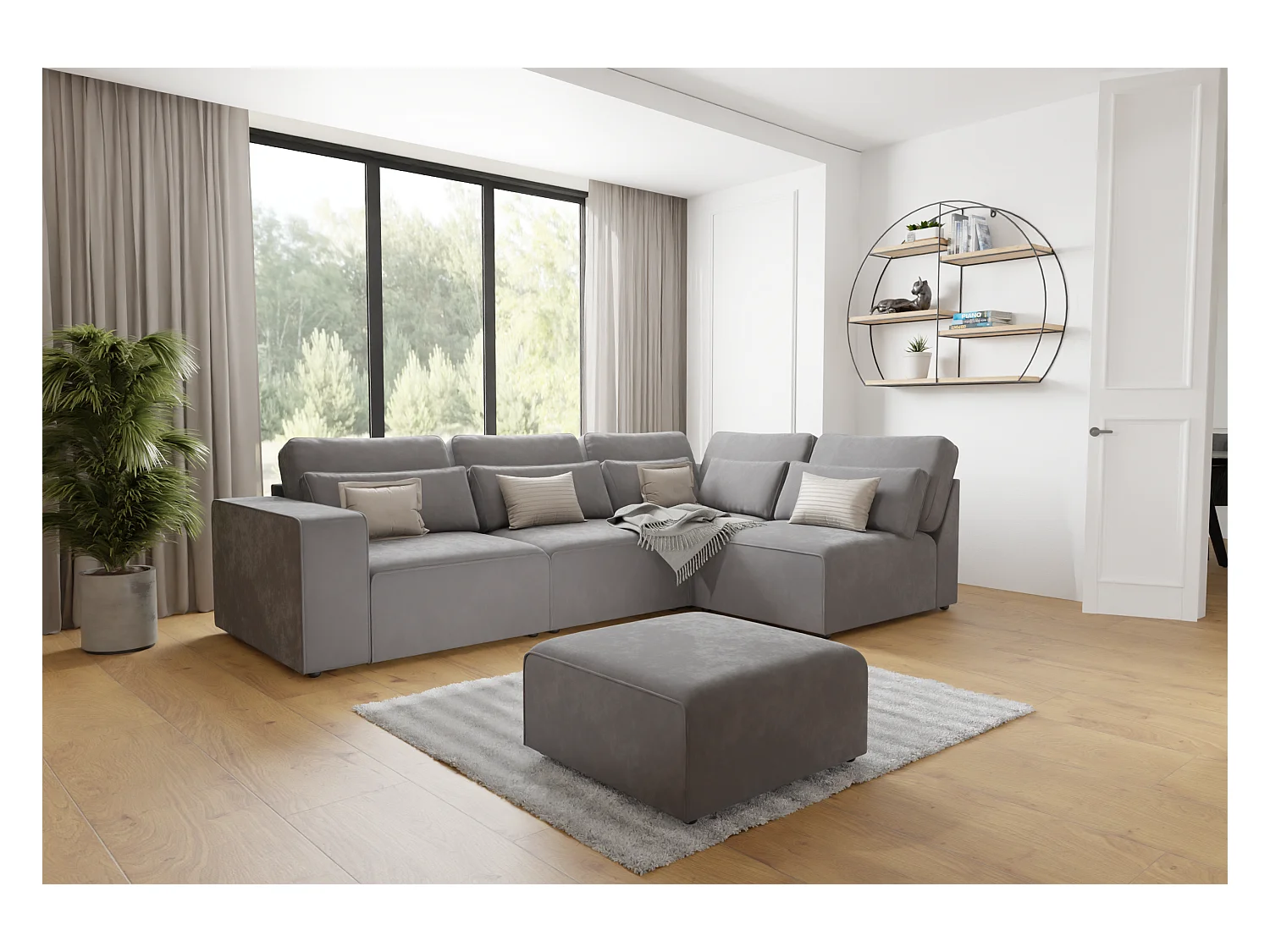 Dagmar Modulare Ecksofa in Samt-Stoff mit Rücken und Lendenkissen