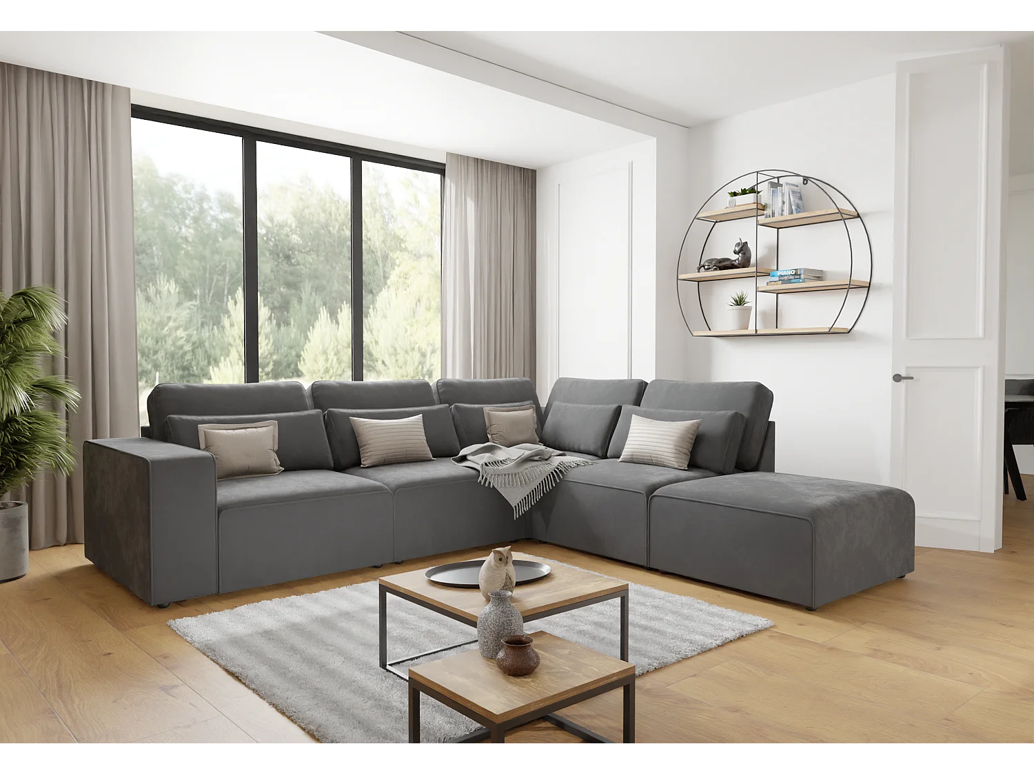 Dagmar Modulare Ecksofa in Samt-Stoff mit Rücken und Lendenkissen