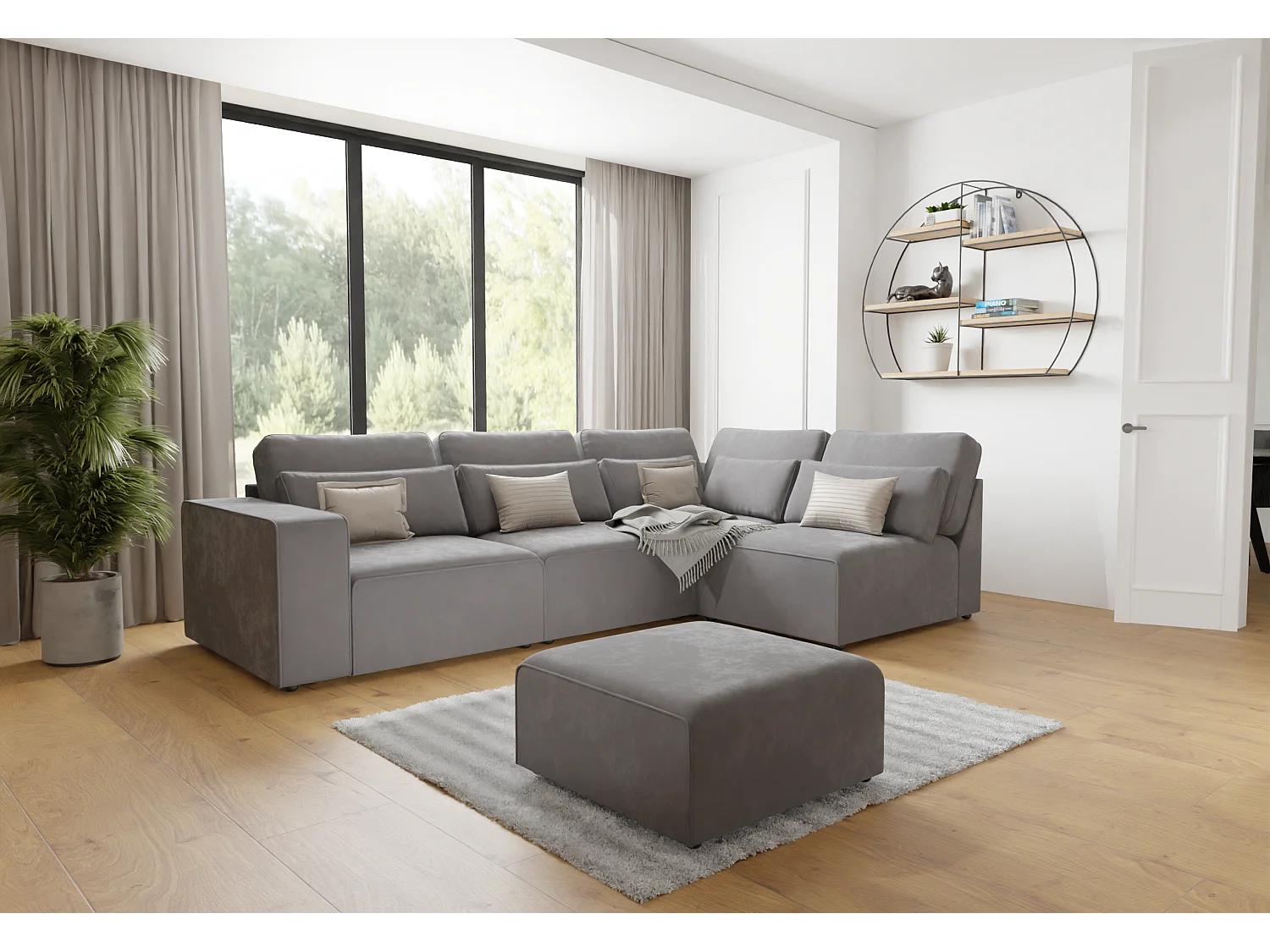 Dagmar Modulare Ecksofa in Samt-Stoff mit Rücken und Lendenkissen