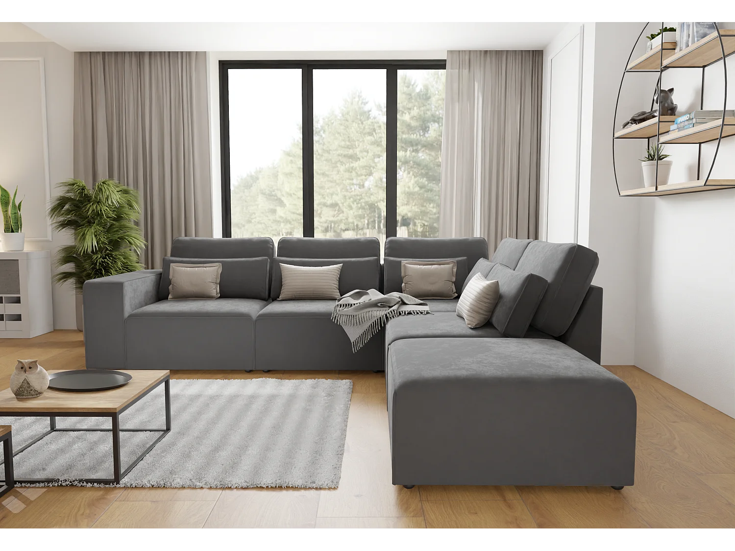 Dagmar Modulare Ecksofa in Samt-Stoff mit Rücken und Lendenkissen