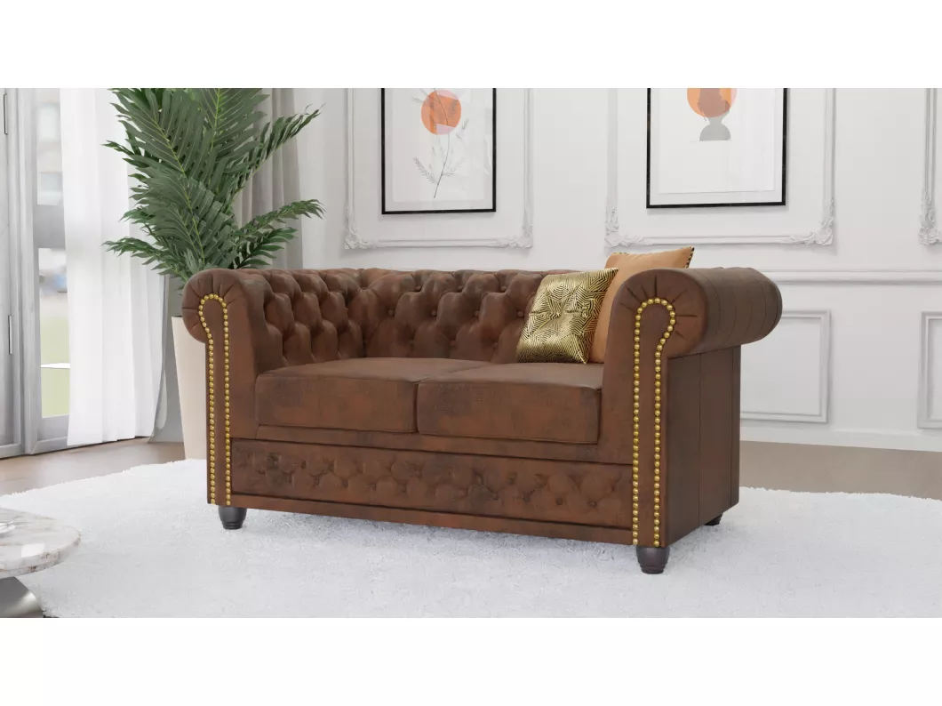 Kauf Unique Selena 2-Sitzer Chesterfield Sofa Vintage Optik Microfaser