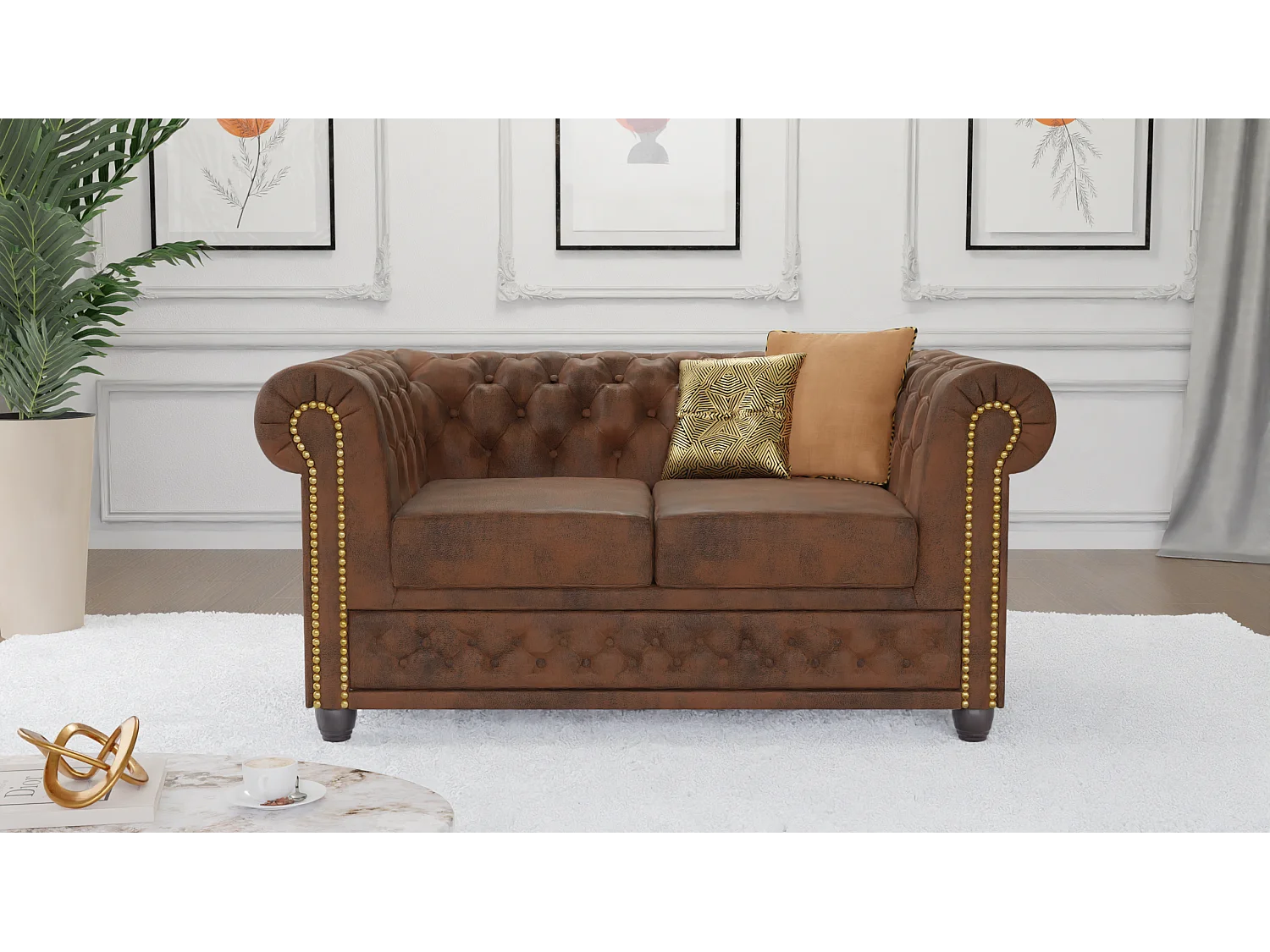 Selena 2-Sitzer Chesterfield Sofa Vintage Optik Microfaser