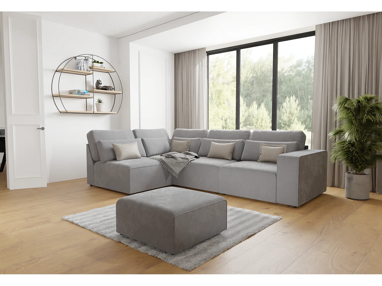 Dagmar Modulare Ecksofa in Samt-Stoff mit Rücken und Lendenkissen