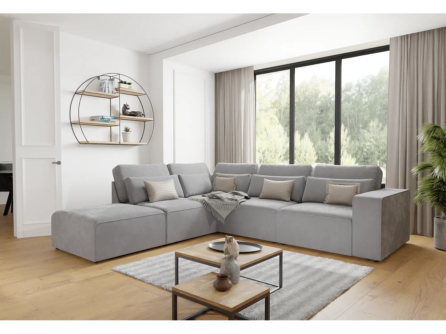 Dagmar Modulare Ecksofa in Samt-Stoff mit Rücken und Lendenkissen