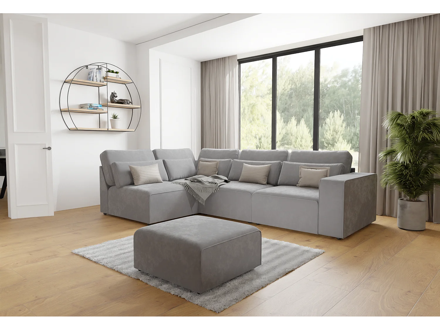 Dagmar Modulare Ecksofa in Samt-Stoff mit Rücken und Lendenkissen