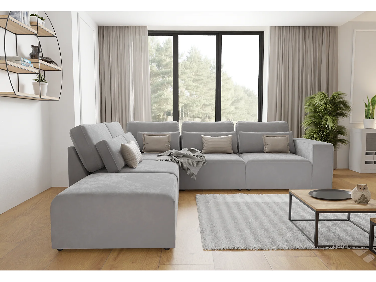 Dagmar Modulare Ecksofa in Samt-Stoff mit Rücken und Lendenkissen